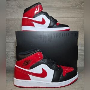 Nike Air Jordan 1 Mid Patent Bred Black Red White HV4091-006 Men’s Size 12 NEW